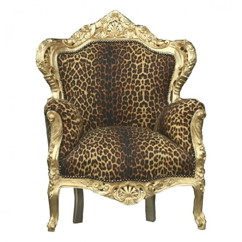 Casa Padrino Barock Sessel King im edlen Leopardenmuster und Gold - Luxus Antik Stil Möbel 120 x 85 x 85 cm