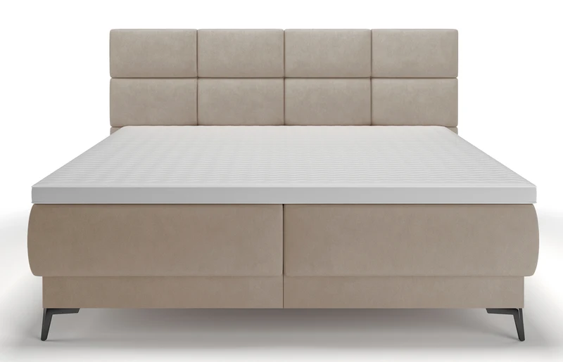 Kontinentales Bett 140x200 cm Rektango mit Stauraum und Topper, beiger Samt