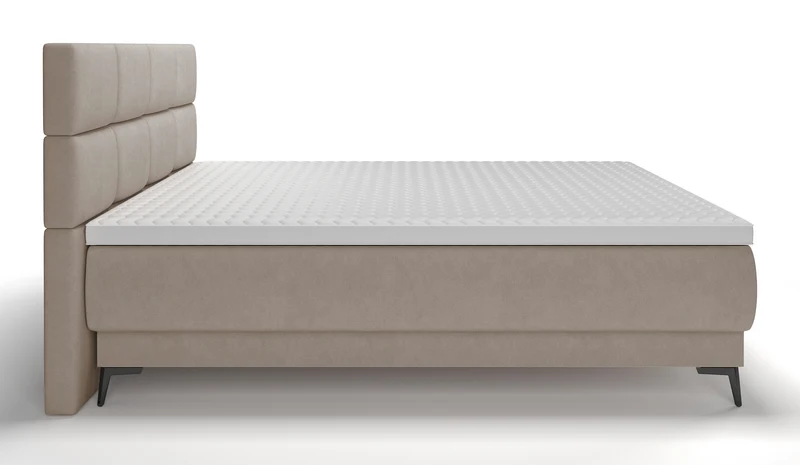 Kontinentales Bett 140x200 cm Rektango mit Stauraum und Topper, beiger Samt