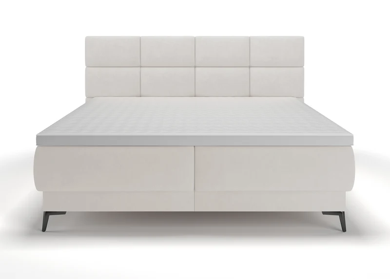 Kontinentales Bett 180x200 cm Rektango mit Stauraum und Topper, cremefarbener Samt