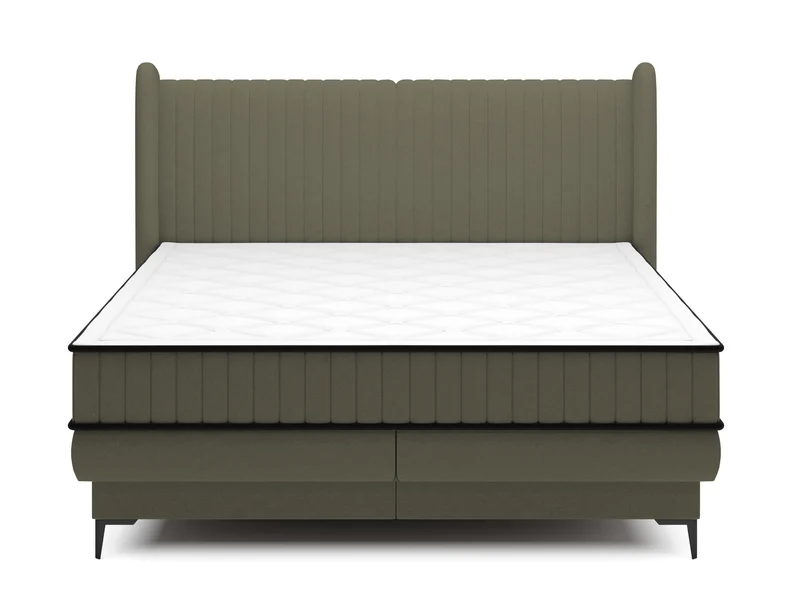 Kontinentales Bett 160x200 cm Daliano mit Stauraum, olivgrüner Samt