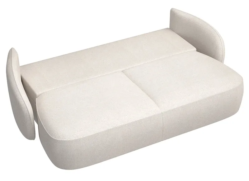 Dreisitziges ausklappbares Sofa Savoy mit Stauraum, cremefarbener hydrophober Chenillestoff