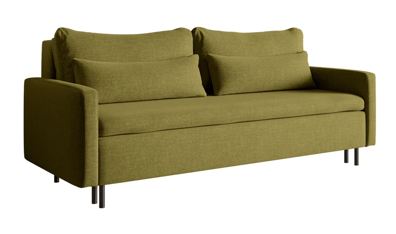 Dreisitziges ausklappbares Sofa Umpro mit Stauraum, olivgrüner Chenille-Bezug