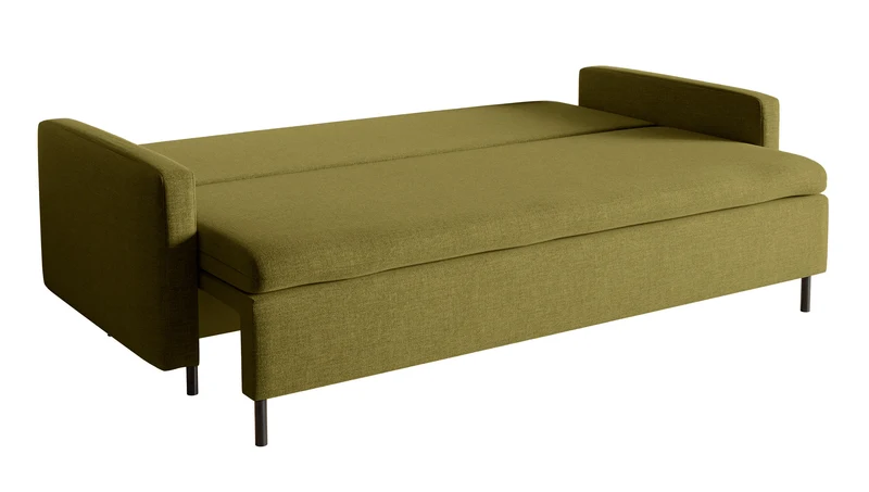 Dreisitziges ausklappbares Sofa Umpro mit Stauraum, olivgrüner Chenille-Bezug