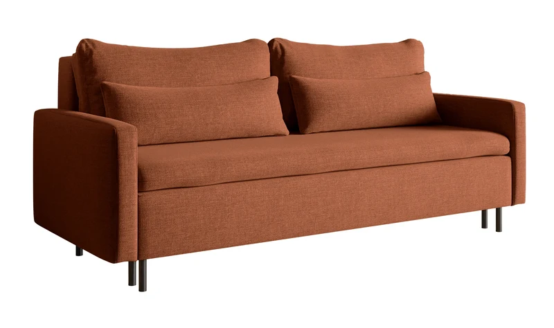 Dreisitziges ausklappbares Sofa Umpro mit Stauraum, kupferfarbener Chenille