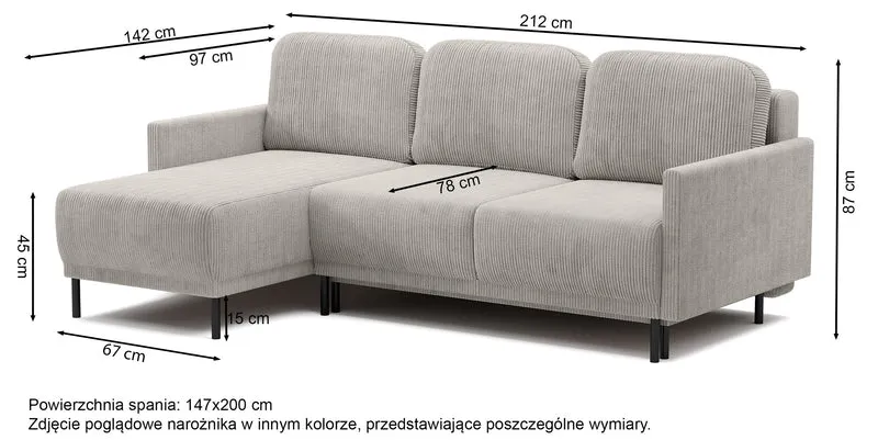 Ausziehbare Eckcouch Hamiel, L-förmig, mit Stauraum, universell, hellbeige Cordstoff