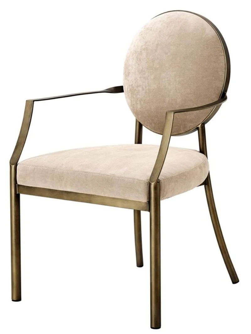 Casa Padrino Luxus Esszimmerstuhl mit Armlehnen Greige / Bronze 60,5 x 60 x H. 91 cm - Limited Edition