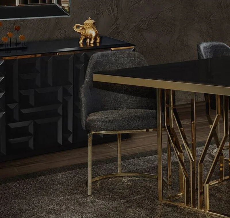 Casa Padrino Luxus Esszimmer Möbel Set Grau / Gold / Schwarz - 1 Esstisch & 6 Esszimmerstühle - Luxus Esszimmer Möbel