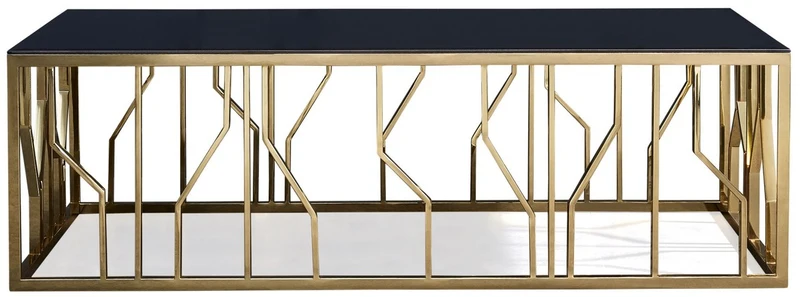 Casa Padrino Luxus Couchtisch Gold / Schwarz 125 x 65 x H. 43 cm - Rechteckiger Edelstahl Wohnzimmertisch mit Glasplatte - Wohnzimmer Möbel - Luxus Qualität