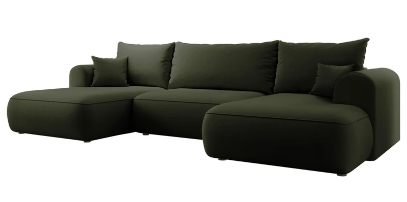 Ecksofa mit Schlaffunktion Ovo U-förmig mit Stauraum, olivgrüner, pflegeleichter Samt, universell einsetzbar