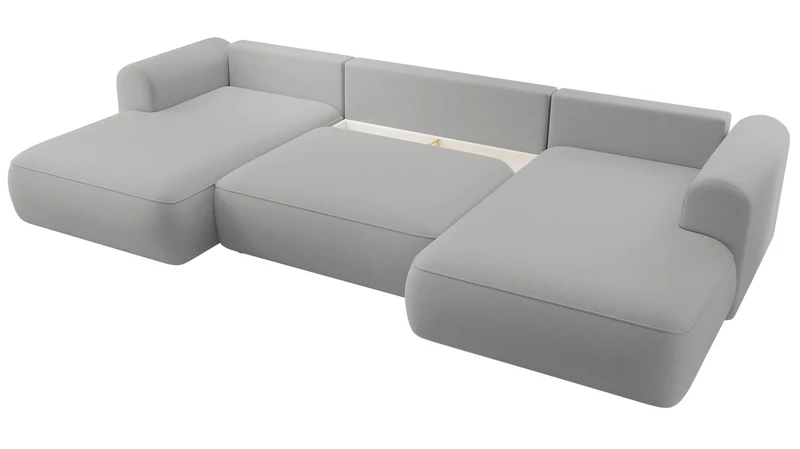 Ecksofa mit Schlaffunktion Ovo U-förmig mit Stauraum, grauer, leicht zu reinigender Samt, universell einsetzbar