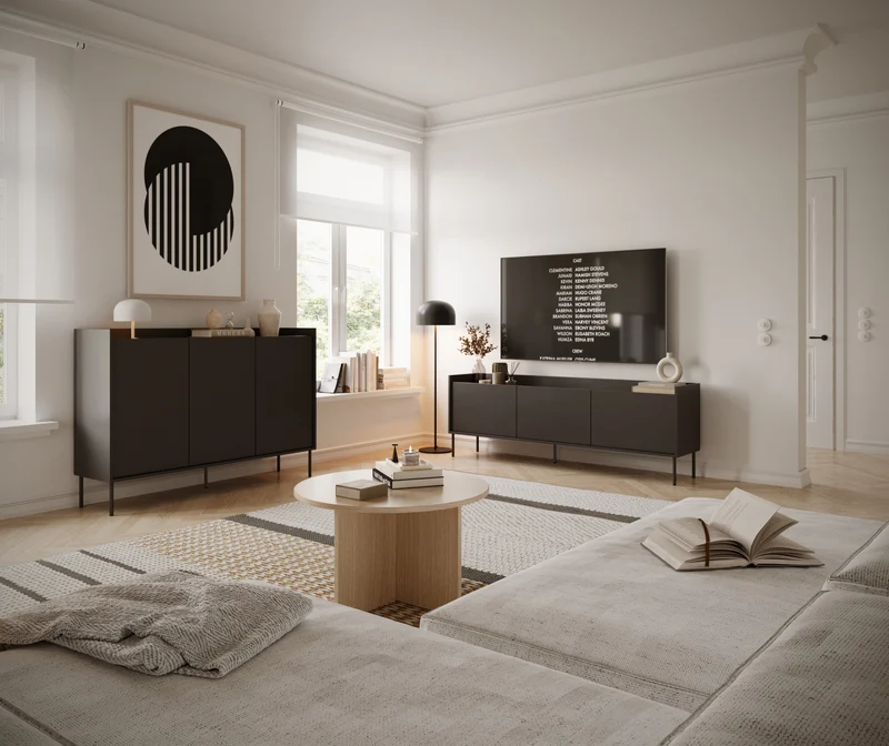 Drehtürenschrank Tovi 140 cm schwarz/Wisconsin-Nussbaum