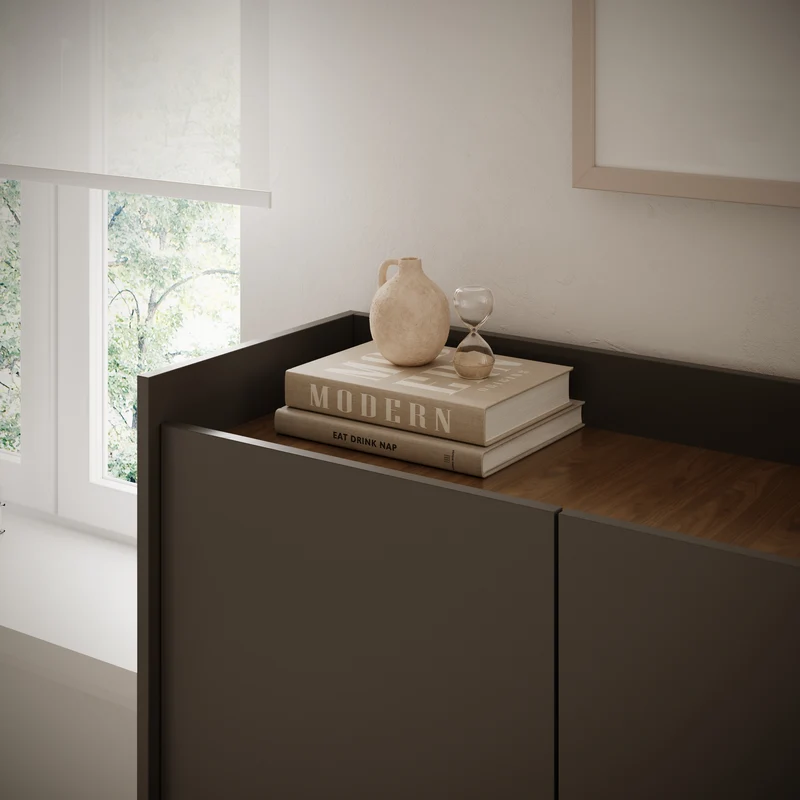 Drehtürenschrank Tovi 140 cm schwarz/Wisconsin-Nussbaum