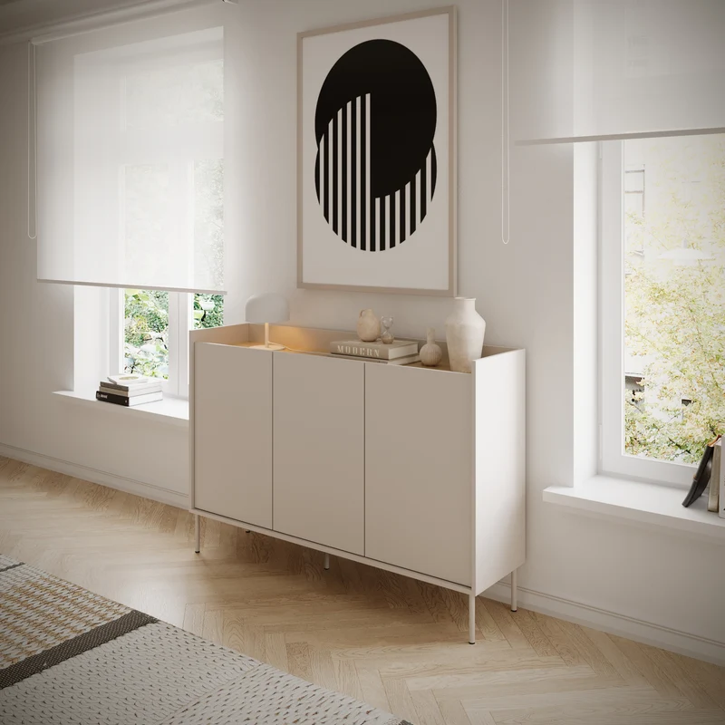 Drehtür-Kommode Tovi 140 cm Kaschmir/Lindberg-Eiche