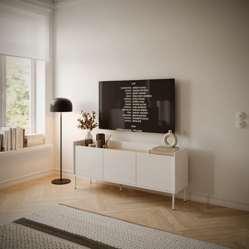 TV-Schrank Tovi, dreitürig, 140 cm, weiß/Lindberg Eiche