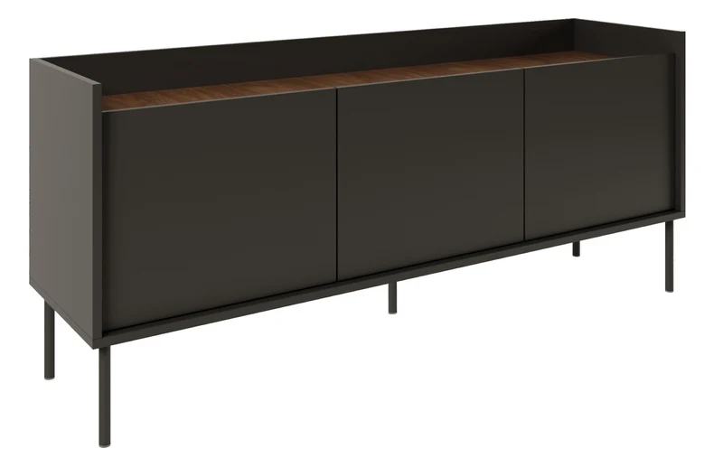 TV-Schrank Tovi, dreitürig, 140 cm, Schwarz/Wisconsin-Nussbaum