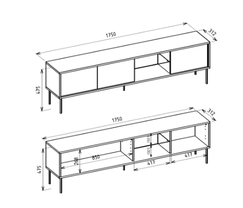 Drehtüriger TV-Schrank Modity mit Glasablage und Beleuchtung, 175 cm, weiß