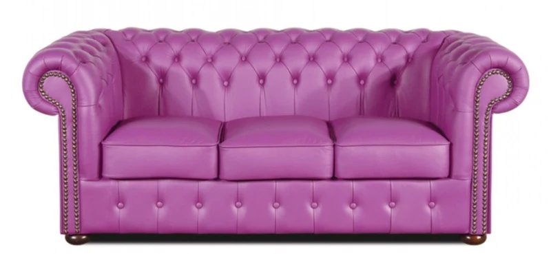 Casa Padrino Echtleder 3er Sofa Violett 200 x 90 x H. 78 cm - Luxus Chesterfield Möbel
