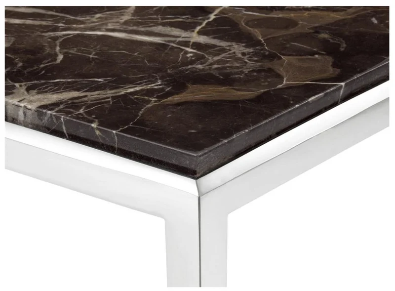 Casa Padrino Wohnzimmer Konsole in silber mit brauner Marmorplatte 152 x 40 x H. 76 cm - Luxus Qualität