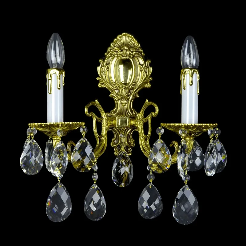 Casa Padrino Luxus Barock Kristall Wandleuchte Gold 40 x 16 x H. 40 cm - Prunkvolle Messing Wandleuchte mit böhmischem Kristallglas - Barock Möbel - Edel & Prunkvoll