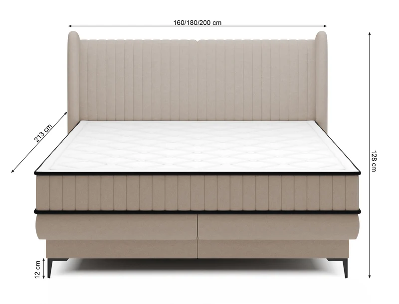 Kontinentalbett 160x200 cm Daliano mit Stauraum, grauer Samt