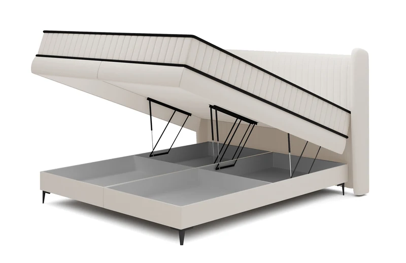 Kontinentalbett 180x200 cm Daliano mit Stauraum, cremefarbener Samt