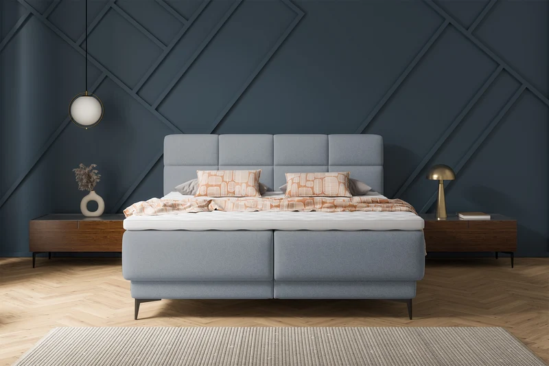 Kontinentalbett 180x200 cm Rektango mit Stauraum und Topper, grafischer Samt