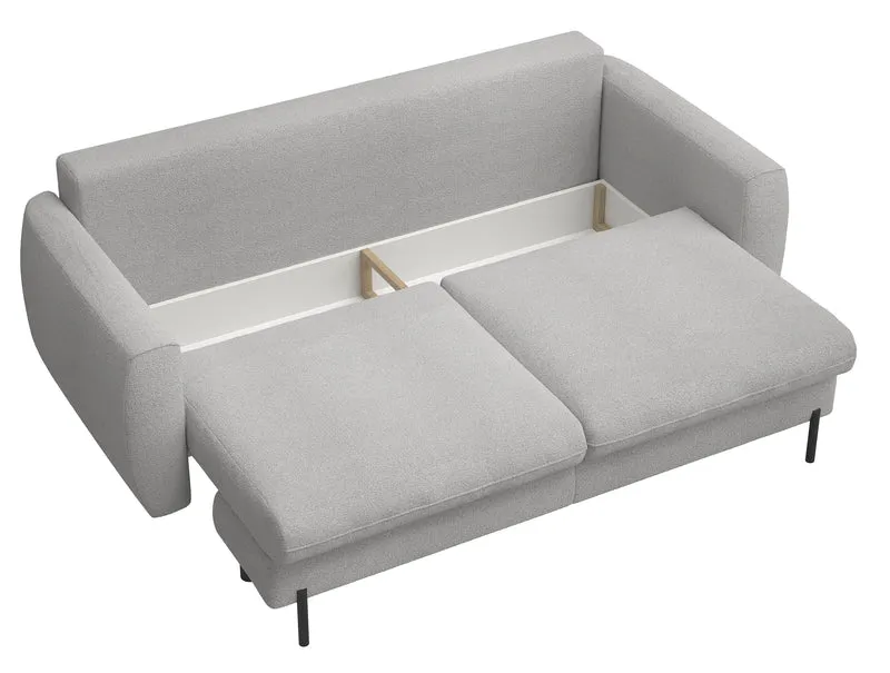 Dreisitziges ausklappbares Sofa Rane mit Stauraum, grauer hydrophober Chenille-Stoff