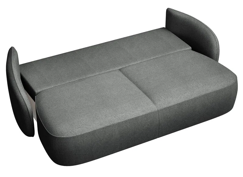 Dreisitziges ausklappbares Sofa Savoy mit Stauraum, dunkelgrauer hydrophober Chenillebezug