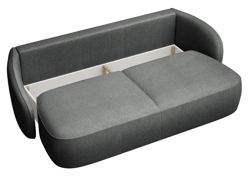 Dreisitziges ausklappbares Sofa Savoy mit Stauraum, dunkelgrauer hydrophober Chenillebezug