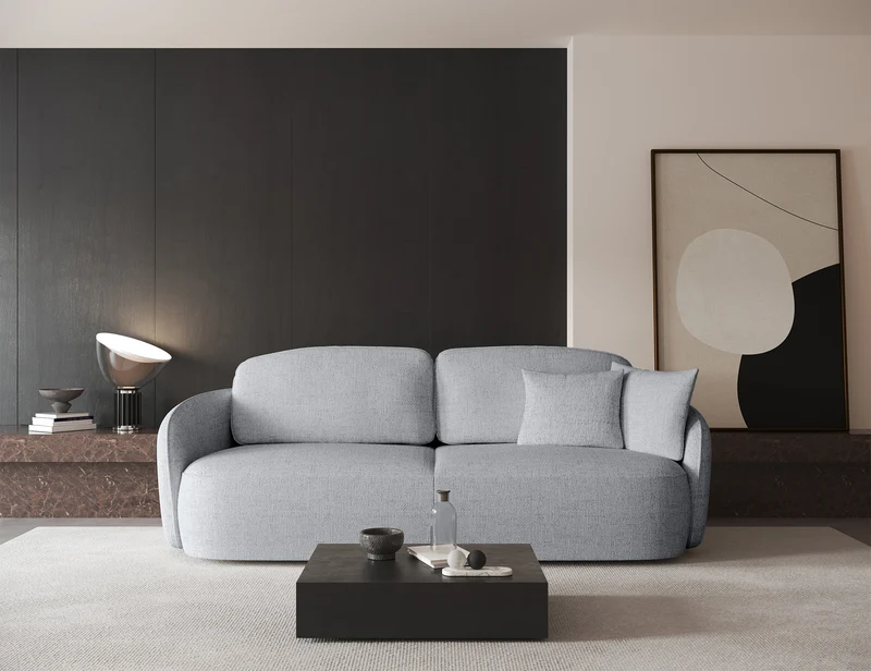 Dreisitziges Schlafsofa Savoy mit Stauraum, hellgraues Geflecht