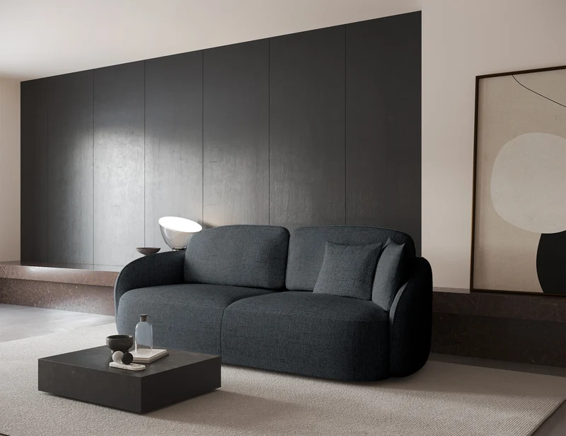 Dreisitziges ausklappbares Sofa Savoy mit Stauraum, dunkelgraues Geflecht