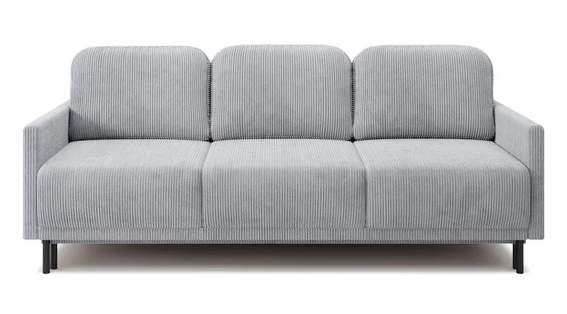 Dreisitziges ausklappbares Sofa Hamiel mit Stauraum, hellgrauer Cordstoff