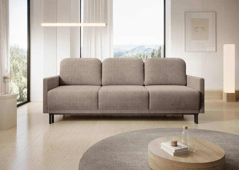 Drei-Sitzer-Schlafsofa Hamiel mit Stauraum, beige Cord