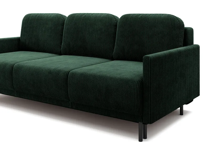 Dreisitziges ausklappbares Sofa Hamiel mit Stauraum, dunkelgrüner Cord
