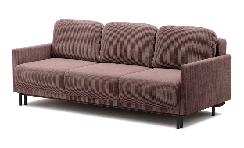 Dreisitziges ausklappbares Sofa Hamiel mit Stauraum, fliederfarbener Cordstoff