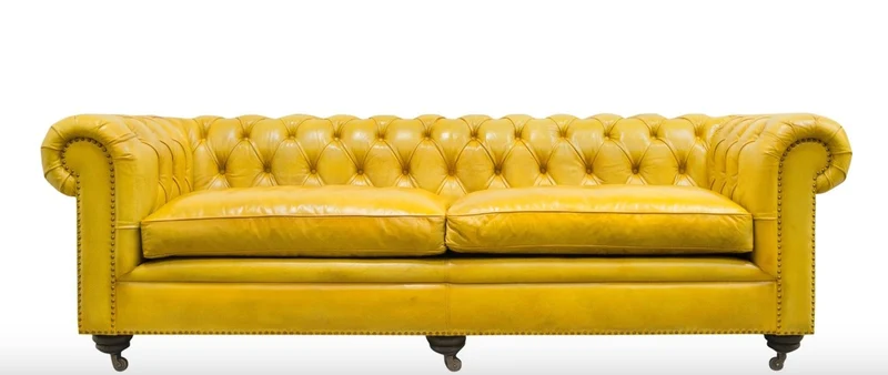 Casa Padrino Luxus Chesterfield 2er Sofa Gelb 242 x 100 x H. 71 cm - Luxus Leder Möbel