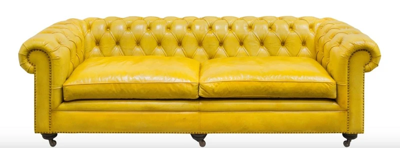 Casa Padrino Luxus Chesterfield 2er Sofa Gelb 242 x 100 x H. 71 cm - Luxus Leder Möbel