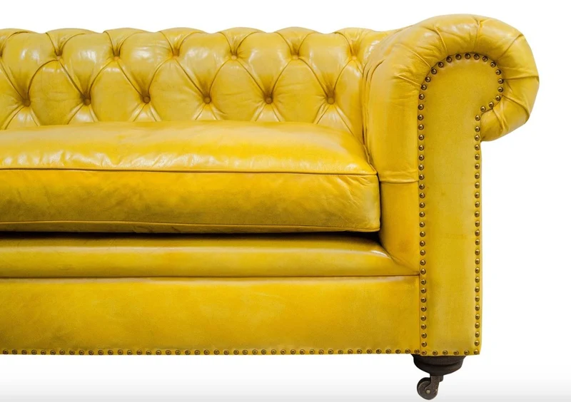 Casa Padrino Luxus Chesterfield 2er Sofa Gelb 242 x 100 x H. 71 cm - Luxus Leder Möbel