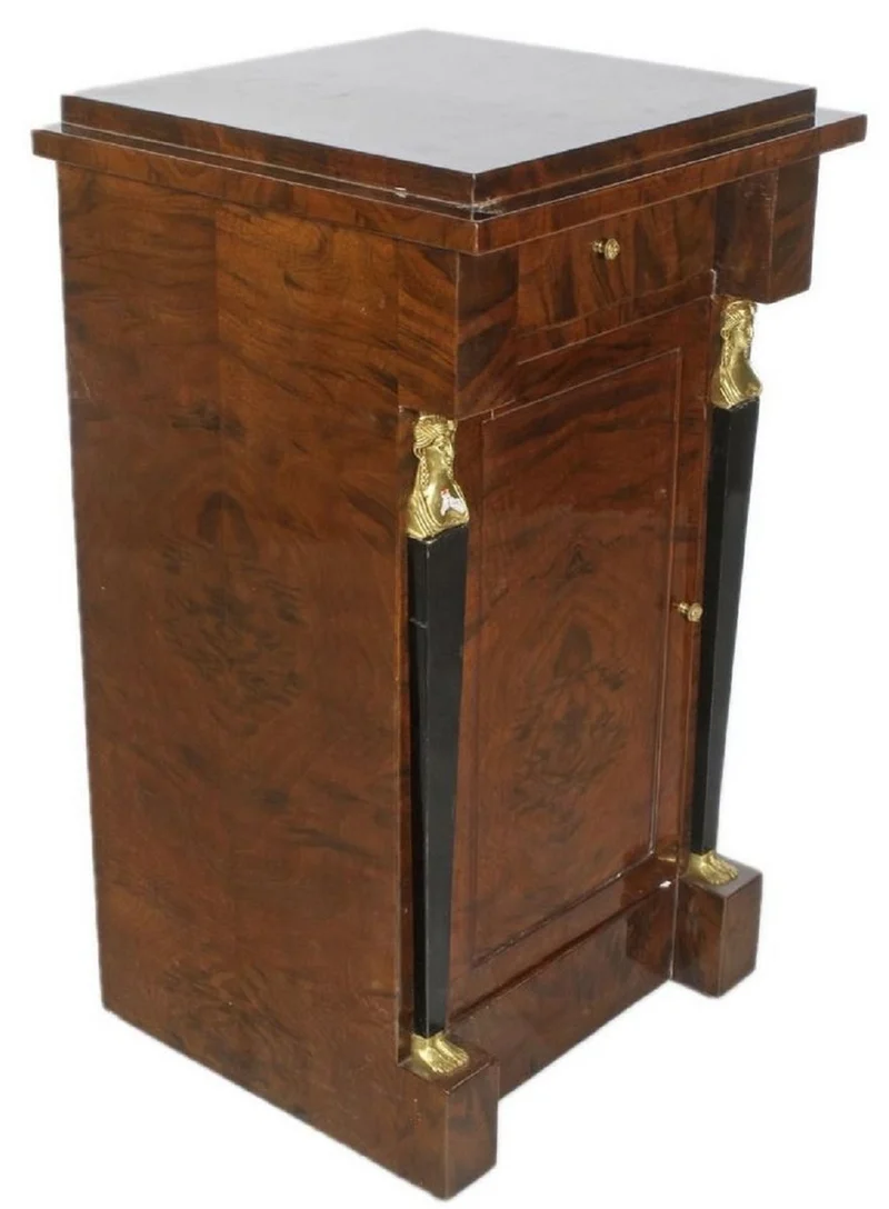Casa Padrino Barock Mahagoni Säule mit Tür und Schublade Braun / Schwarz / Gold 60 x 45 x H. 80 cm - Barock Möbel