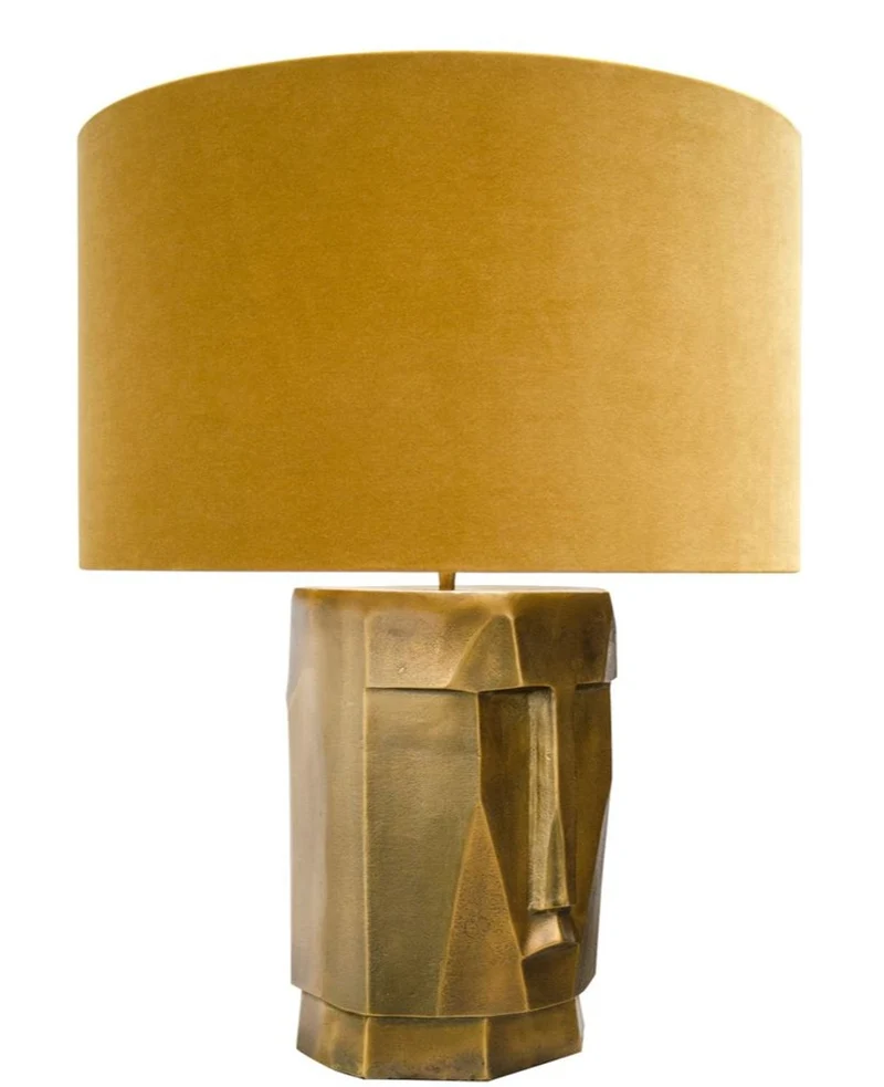 Casa Padrino Luxus Tischlampe in antik messing mit ockerfarbenen Lampenschirm 60,5 x H. 75 cm - Hotel Restaurant Lampen