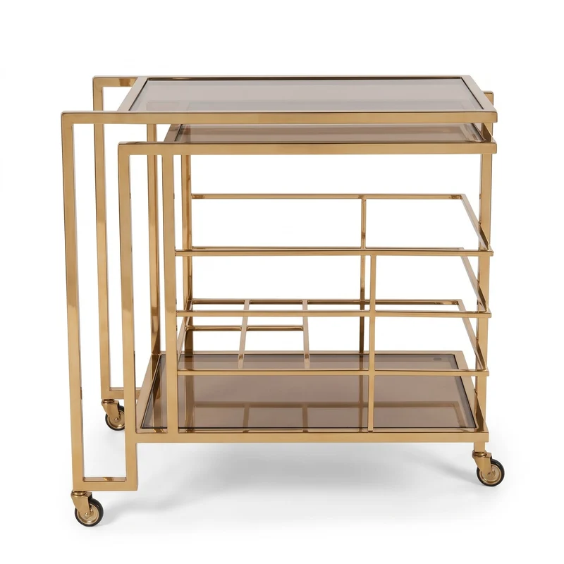 Casa Padrino Art Deco Bar Trolley Servierwagen Gold / Smoked Glass 77 x 42 x H. 77,5 cm - Hotel & Restaurant Möbel