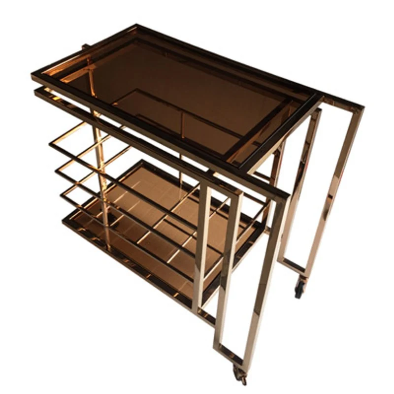 Casa Padrino Art Deco Bar Trolley Servierwagen Gold / Smoked Glass 77 x 42 x H. 77,5 cm - Hotel & Restaurant Möbel