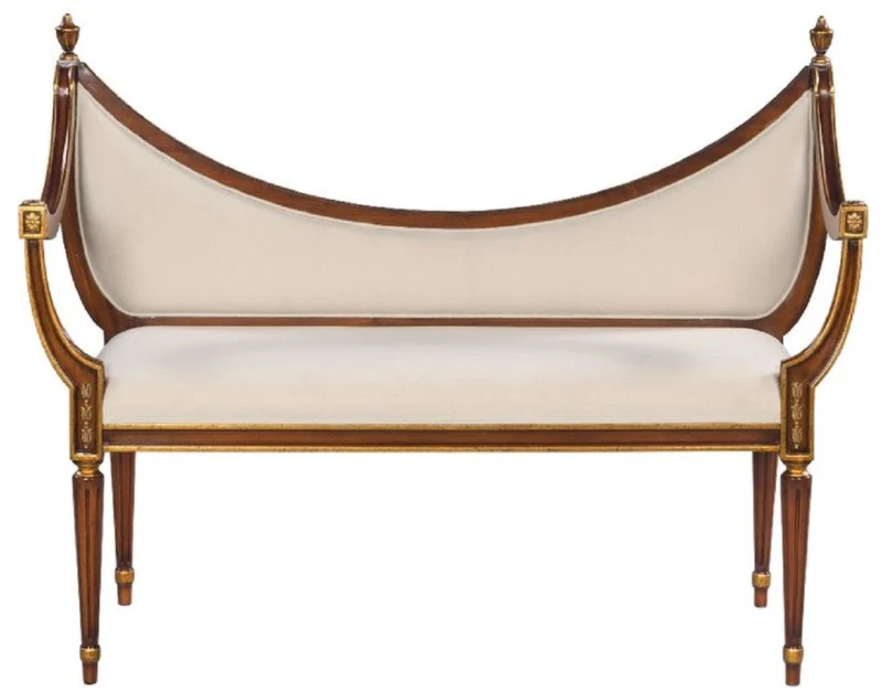 Casa Padrino Luxus Jugendstil Sitzbank Creme / Braun / Gold - Handgefertigte Massivholz Bank - Barock & Jugendstil Wohnzimmer Möbel