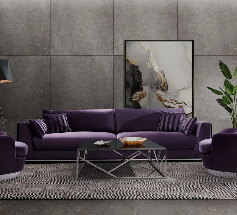 Casa Padrino Luxus Sofa Lila / Silber 300 x 102 x H. 61 cm - Wohnzimmer Sofa mit dekorativen Kissen - Luxus Wohnzimmer Möbel