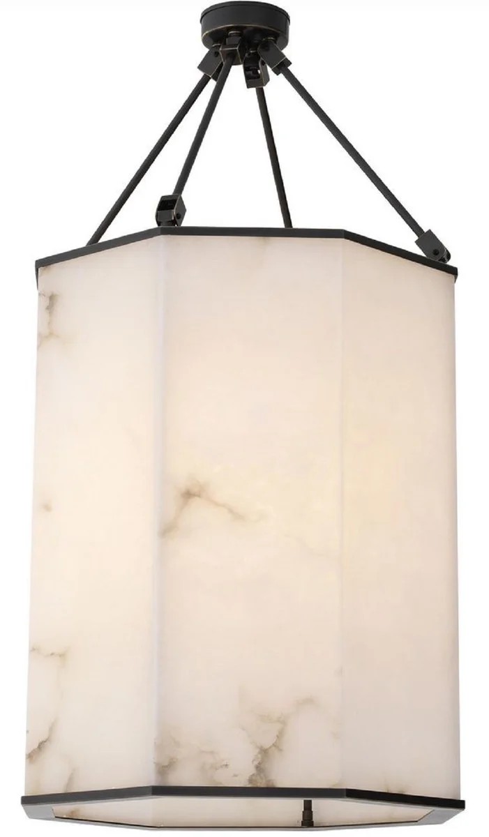 Casa Padrino Luxus Deckenleuchte Bronze / Alabaster 49 x 49 x H. 95 cm - Edle Metall Deckenlaterne mit Alabaster Lampenschirm - Luxus Qualität