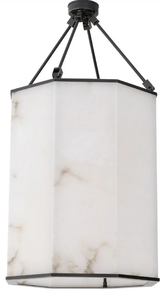 Casa Padrino Luxus Deckenleuchte Bronze / Alabaster 49 x 49 x H. 95 cm - Edle Metall Deckenlaterne mit Alabaster Lampenschirm - Luxus Qualität
