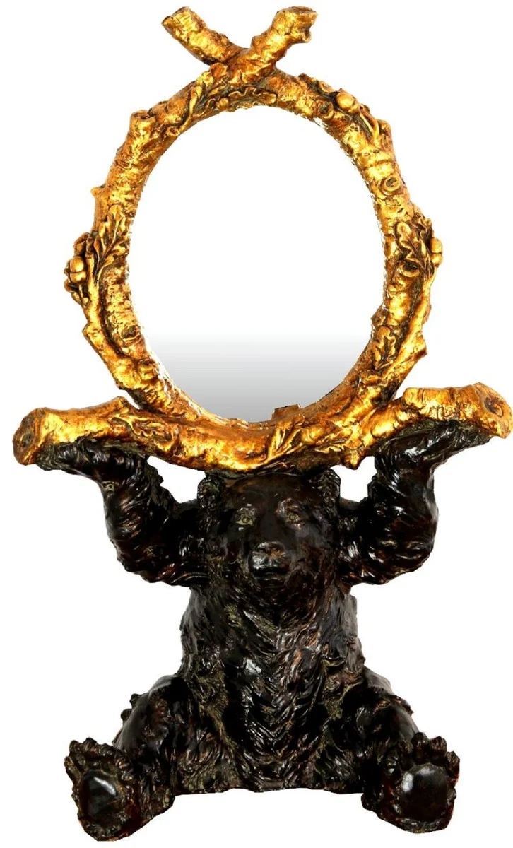 Casa Padrino Barock Tischspiegel Bär Schwarz / Gold 36 x H. 58 cm - Standspiegel - Schminkspiegel - Kosmetikspiegel - Deko Spiegel im Barockstil