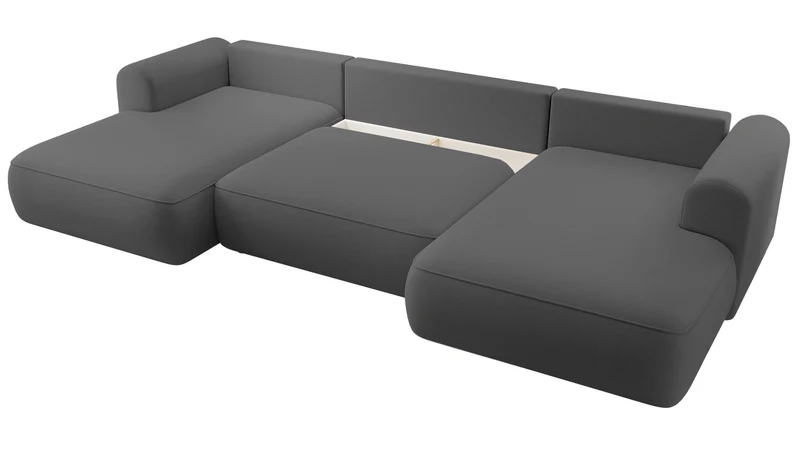 Ecksofa mit Schlaf-Funktion Ovo U-förmig mit Stauraum dunkelgrauer, pflegeleichter Samt, universell einsetzbar