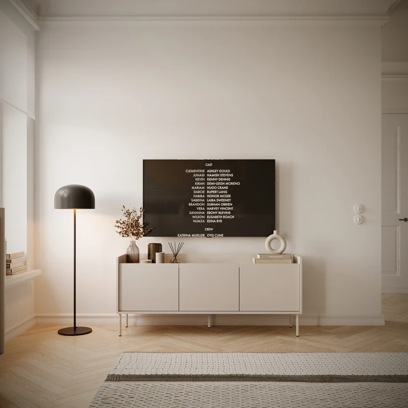 TV-Schrank Tovi, dreitürig, 140 cm, Kaschmir/Lindberg-Eiche
